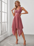 Stunning A-Line V-Neck Ruffles Sleeveless Prom Lace Dress for Women
