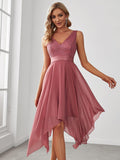 Stunning A-Line V-Neck Ruffles Sleeveless Prom Lace Dress for Women