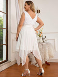 Plus Size A-Line Ruffles V-Neck Prom Lace Dress for Women