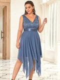 Plus Size A-Line Ruffles V-Neck Prom Lace Dress for Women