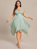 Plus Size A-Line Ruffles V-Neck Prom Lace Dress for Women