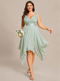 Plus Size A-Line Ruffles V-Neck Prom Lace Dress for Women