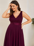 Plus Size A-Line Ruffles V-Neck Prom Lace Dress for Women