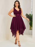Plus Size A-Line Ruffles V-Neck Prom Lace Dress for Women