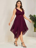 Plus Size A-Line Ruffles V-Neck Prom Lace Dress for Women