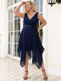 Plus Size A-Line Ruffles V-Neck Prom Lace Dress for Women