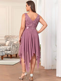 Plus Size A-Line Ruffles V-Neck Prom Lace Dress for Women