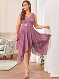 Plus Size A-Line Ruffles V-Neck Prom Lace Dress for Women