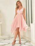 Stunning A-Line V-Neck Ruffles Sleeveless Prom Lace Dress for Women