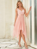 Stunning A-Line V-Neck Ruffles Sleeveless Prom Lace Dress for Women