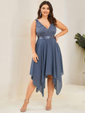 Plus Size A-Line Ruffles V-Neck Prom Lace Dress for Women