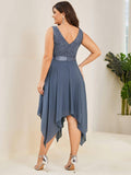 Plus Size A-Line Ruffles V-Neck Prom Lace Dress for Women