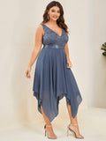 Plus Size A-Line Ruffles V-Neck Prom Lace Dress for Women