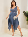 Plus Size A-Line Ruffles V-Neck Prom Lace Dress for Women