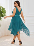 Plus Size A-Line Ruffles V-Neck Prom Lace Dress for Women
