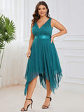 Plus Size A-Line Ruffles V-Neck Prom Lace Dress for Women