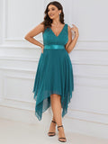 Plus Size A-Line Ruffles V-Neck Prom Lace Dress for Women