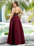 A-Line Empire-Waist V-Neck High Low Sleeveless Plus Size Evening Dress