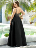 A-Line Empire-Waist V-Neck High Low Sleeveless Plus Size Evening Dress