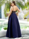 A-Line Empire-Waist V-Neck High Low Sleeveless Plus Size Evening Dress