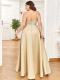 A-Line Empire-Waist V-Neck High Low Sleeveless Plus Size Evening Dress