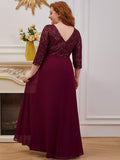 Plus Size V-Neck A-Line Empire-Waist Formal Evening Dress with Long Sleeves