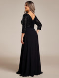 Plus Size V-Neck A-Line Empire-Waist Formal Evening Dress with Long Sleeves