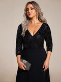 Plus Size V-Neck A-Line Empire-Waist Formal Evening Dress with Long Sleeves