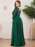 Plus Size V-Neck A-Line Empire-Waist Formal Evening Dress with Long Sleeves