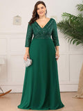 Plus Size V-Neck A-Line Empire-Waist Formal Evening Dress with Long Sleeves