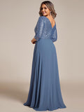 Plus Size V-Neck A-Line Empire-Waist Formal Evening Dress with Long Sleeves