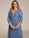 Plus Size V-Neck A-Line Empire-Waist Formal Evening Dress with Long Sleeves