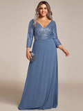 Plus Size V-Neck A-Line Empire-Waist Formal Evening Dress with Long Sleeves
