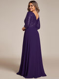 Plus Size V-Neck A-Line Empire-Waist Formal Evening Dress with Long Sleeves