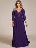 Plus Size V-Neck A-Line Empire-Waist Formal Evening Dress with Long Sleeves