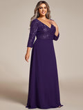 Plus Size V-Neck A-Line Empire-Waist Formal Evening Dress with Long Sleeves