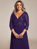 Plus Size V-Neck A-Line Empire-Waist Formal Evening Dress with Long Sleeves