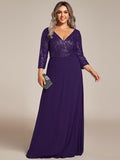 Plus Size V-Neck A-Line Empire-Waist Formal Evening Dress with Long Sleeves