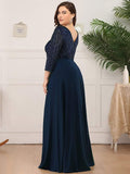 Plus Size V-Neck A-Line Empire-Waist Formal Evening Dress with Long Sleeves