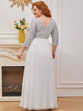 Plus Size V-Neck A-Line Empire-Waist Formal Evening Dress with Long Sleeves