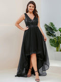 A-Line Illusion V-Neck Ruched Sleeveless Empire-Waist Tulle Evening Dresses