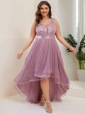 A-Line Illusion V-Neck Ruched Sleeveless Empire-Waist Tulle Evening Dresses