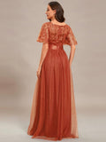 A-Line Scoop Short Sleeve Empire-Waist Embroidery Evening Dresses