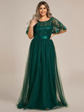 Plus Size A-Line Scoop Neck Long Formal Evening Dresses with Half Sleeves