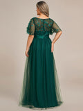 Plus Size A-Line Scoop Neck Long Formal Evening Dresses with Half Sleeves
