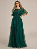 Plus Size A-Line Scoop Neck Long Formal Evening Dresses with Half Sleeves