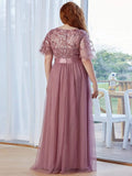 Plus Size A-Line Scoop Neck Long Formal Evening Dresses with Half Sleeves