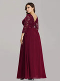 A-Line Empire-Waist Half Sleeves Plus Size Lace Appliques Formal Evening Dress