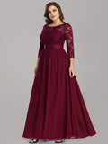 A-Line Empire-Waist Half Sleeves Plus Size Lace Appliques Formal Evening Dress