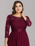A-Line Empire-Waist Half Sleeves Plus Size Lace Appliques Formal Evening Dress